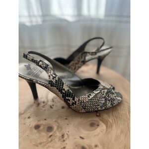 Mootsies Tootsies Snakeskin Print Slingback Peep Toe Heels Black Cream 8M